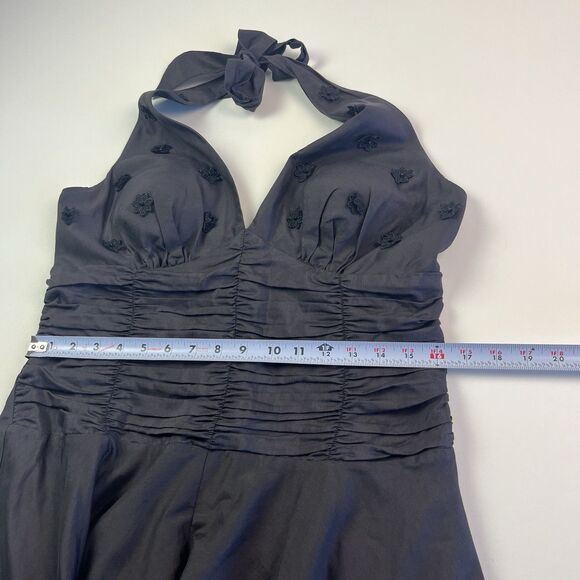 Vtg Decaprio Midi Halter Dress 12 Silk 3D Flower Fairy Whimsigoth Retro Pinup - Picture 8 of 13